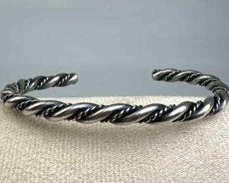 925 Silver Vintage Twisted Rope Cuff Bracelet