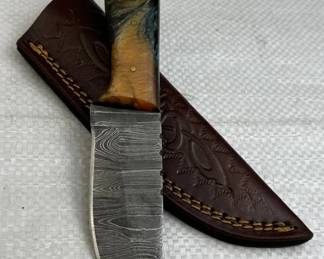 Damascus Steel Fixed Blade Knife w/ Sheath