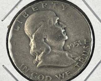 1951-D Franklin Silver Half Dollar, US 50c, 90%