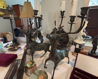 Bronze deer with candle stick horns