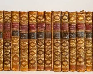 The Works of M. de Voltaire. Translated from the French. With Notes, Historical, Critical, and Explanatory. By T. Francklin, T. Smollett, and others. London: for S. Crowder et al., 1769-1778. 33 volumes of an original set of approximately 40 volumes.