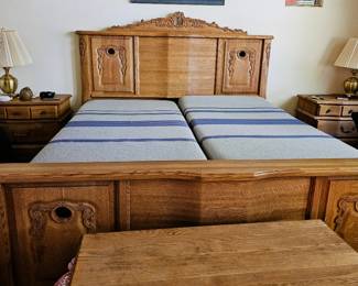 Engraved wood bed