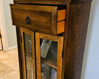 Wood display case with top drawer