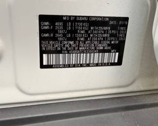 2019 Subaru Outback VIN: 4S4BSATC1K3300349 Highest and Best Offer due no later than 4:00 PM Saturday, May 2.