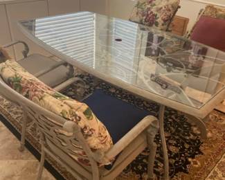 Hampton Bay Outdoor Glass  Metal Table And Four Chairs Plus Rug