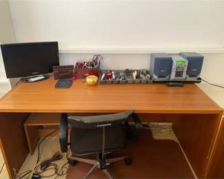 Large Computer Desk And Adjustable Office Chair On Wheels