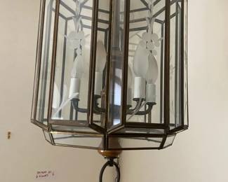 Glass And Bronzed Metal Swag Lamp