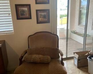 Nice Side Chair, Ottoman And Pastoral Prints