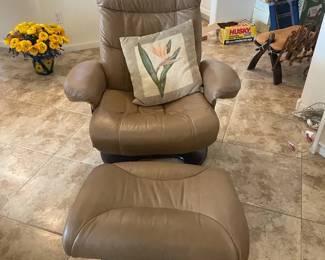 Leather Like Light Brown Chair And Ottoman