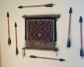 A Small Navajo Wall Hanging Handwoven Rug Adorned By Decorative Arrows