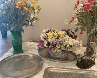 Silver Plated Trays And Some Faux Flowers