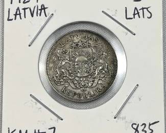 1924 Silver Latvia 1 Lats .835 Coin