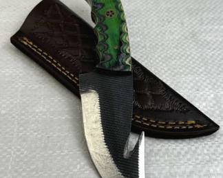Damascus Steel Fixed Blade Knife w/ Sheath