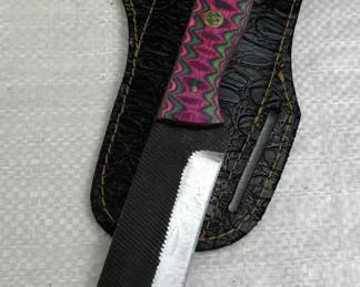 Damascus Steel Fixed Blade Knife w/ Sheath