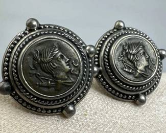 Vintage Etruscan Bronze Coin Clip On Earrings