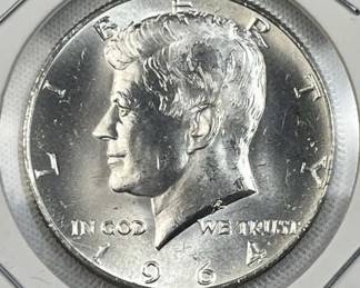 1964 JFK 90% Silver Half Dollar, Brilliant
