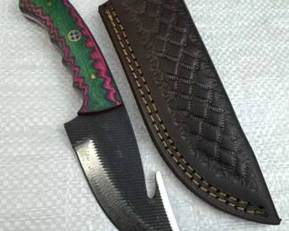 Damascus Steel Fixed Blade Knife w/ Sheath