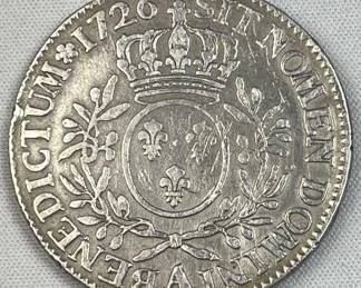 1726 France Silver 1 Ecu, Louis XV, (.917 Pure)