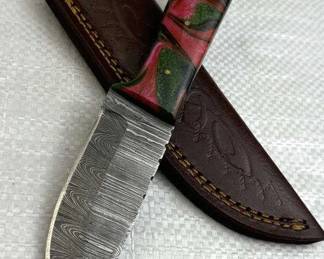 Damascus Steel Fixed Blade Knife w/ Sheath