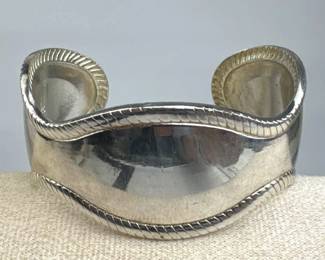 925 Silver Tapered Rope Like Border Cuff Bracelet