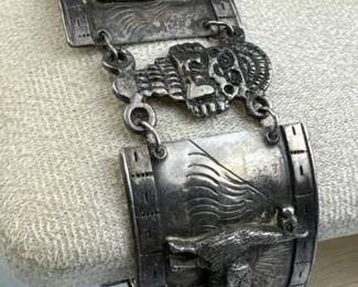 925 Silver Vintage Peruvian Figural Panel Bracelet