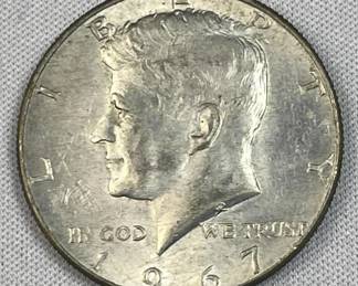 1967 JFK 40% Silver Half Dollar, US 50c Coin