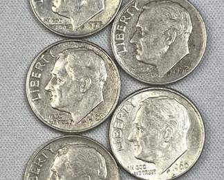 (5) 1946-64 Silver Era Roosevelt Dimes, US 90%