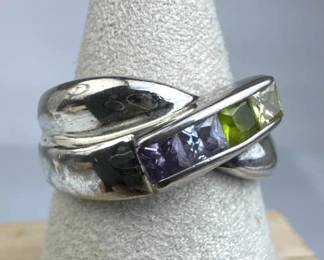 925 Silver Vintage 4 Multi-Color Stone Crossover R