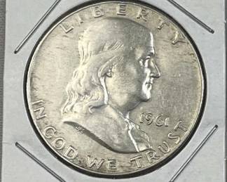 1961-D Franklin Silver Half Dollar, US 90% Coin