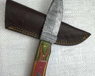 Damascus Steel Fixed Blade Knife w/ Sheath