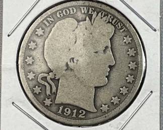 1912 Barber Silver Half Dollar, US 90% Coin