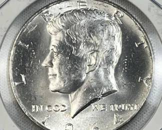 1964 JFK 90% Silver Half Dollar, Brilliant