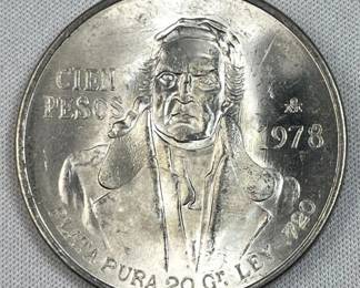 1978 Silver Monterey Mexico 100 Pesos, Morelos