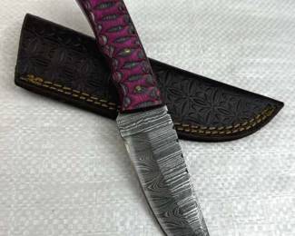 Damascus Steel Fixed Blade Knife w/ Sheath