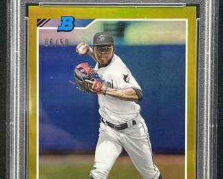 2020 Jazz Chisholm RC #/50 Chr. Gold Ref. PSA 9