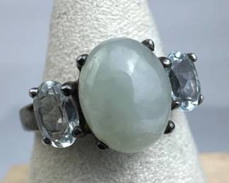 925 Silver Avon Chrysoprase & Sky Blue Topaz Ring