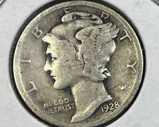 1928 Mercury Silver Dime, US 90% Coin