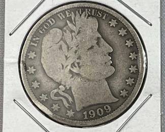 1909 Barber Silver Half Dollar, US 90% Coin