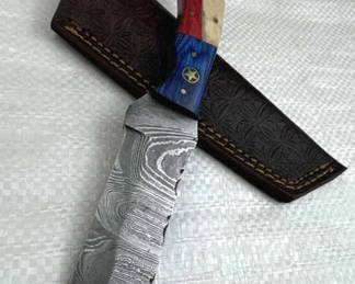 Damascus Steel Fixed Blade Knife w/ Sheath