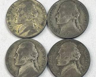 (4) 1942-45 Silver WWII War Nickels, US 35%