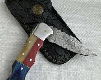 Damascus Steel Fixed Blade Knife w/ Sheath