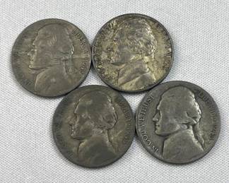 (4) 1942-45 Silver WWII War Nickels, US 35%