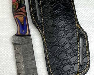 Damascus Steel Fixed Blade Knife w/ Sheath