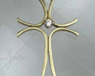 14K Yellow Gold Center Diamond Cross Pendant