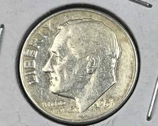 1951 Roosevelt Silver Dime, US 90% Coin