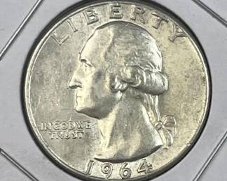 1964 Washington Silver Quarter, US 90% Coin