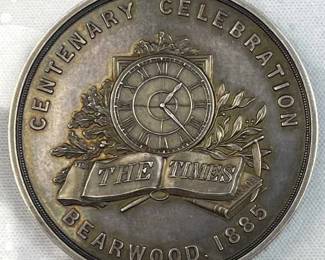 1885 Sterling Silver Lg. UK "The Times" Medal