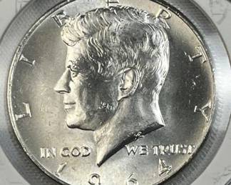1964 JFK 90% Silver Half Dollar, Brilliant