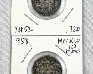 (2) 1953 Silver Morocco 100 Francs .720