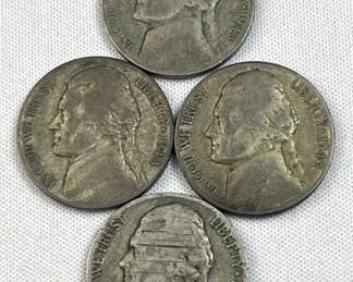 (4) 1942-45 Silver WWII War Nickels, US 35%